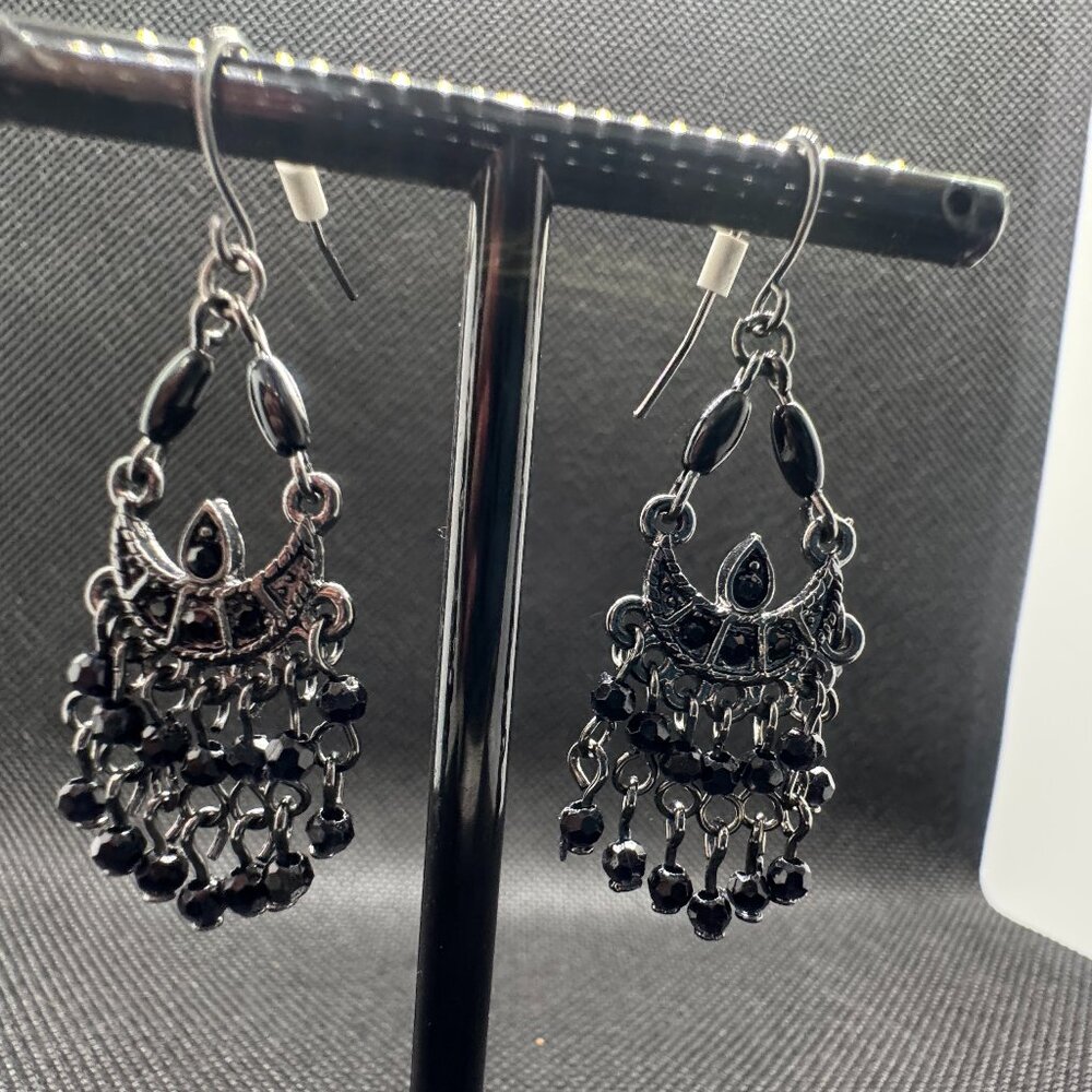 ✨ Black Boho Statement Chandelier Earrings – Beaded Dangle ✨